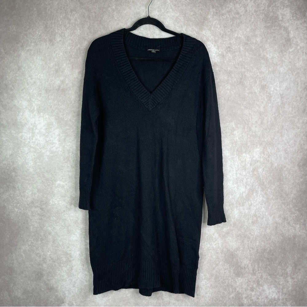 James Perse Cotton Wool V-Neck Tunic Pullover‎ Knit Dress In Black Size 1 Small